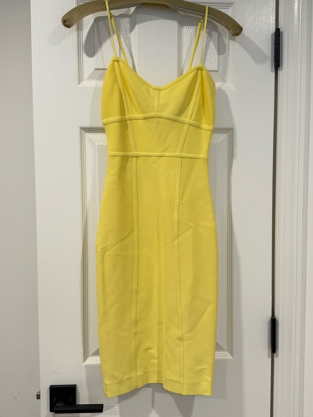 BCBGMaxAzria Yellow Spaghetti Strap Midi Bodycon Dress